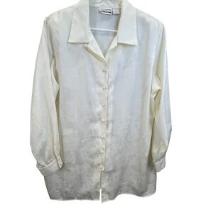 Christie & Jill Ivory Paisley Jacquard Button‎ Front Blouse VTG 2X Regencycore